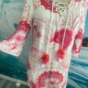Boston Proper Bohemian embroidered beaded dress Small bell sleeve lined nwt